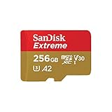 SanDisk Extreme 256 GB microSDXC Memory Card + SD Adapter with A2 App Performance + Rescue Pro Deluxe, Up to 160 MB/s, Class 10, UHS-I, U3, V30, Red/Gold