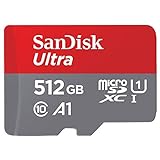SanDisk Ultra Tarjeta de Memoria microSDXC con Adaptador SD, hasta 120 MB/s, Rendimiento de apps A1, Clase 10, U1, 512 GB, Color Rojo / gris